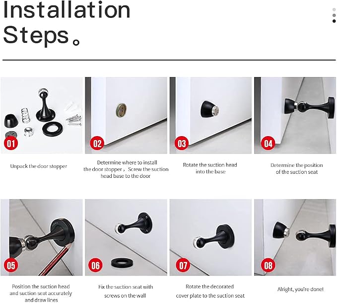 YAGU 2 Pack Magnetic Door Stoppers Holder, Zinc Alloy Bright Gold Door Stops - Image 6