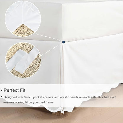 HIG Off-White Chic Twin XL Bed Skirt - Easy Fit Scallop Edge Pleated Bedskirts, 14 Inch Drop Anti-Slip Dust Ruffle, Thick Fabric for Enhanced Privacy, Pre-Washed for Long-Lasting Use(N60022)