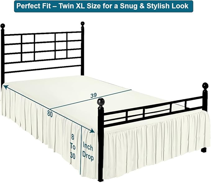 Shreem Linen Ruffled Bed Skirt with Split Corners, Gathered Style, 100% Microfiber, 8-Inch Drop, Dust Ruffle Bedskirt with Platform, Twin, Ivory