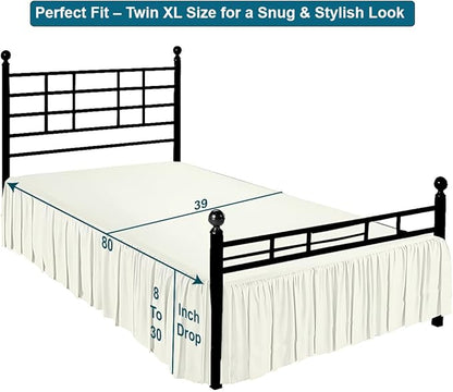 Shreem Linen Ruffled Bed Skirt with Split Corners, Gathered Style, 100% Microfiber, 8-Inch Drop, Dust Ruffle Bedskirt with Platform, Twin, Ivory