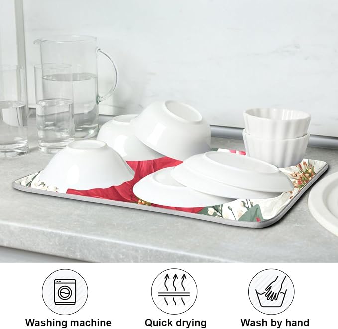 Red Poinsettias and Leaves Dish Drying Mat - Image 7