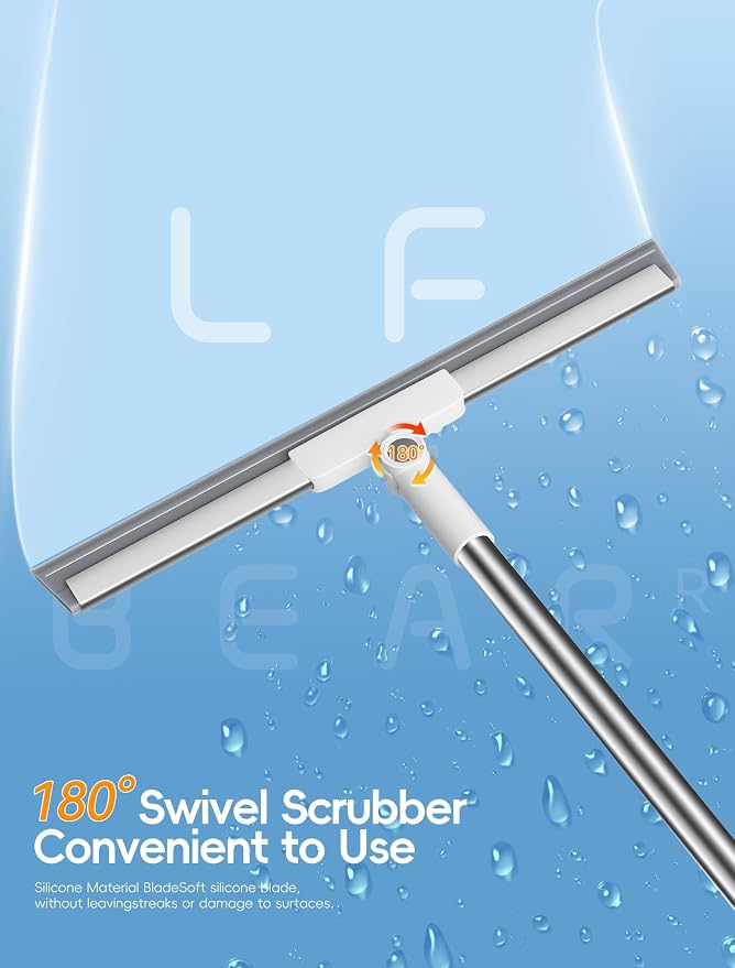 Floor Squeegee Broom with Long Handle, Heavy Duty Rubber Squeegee Kit with 2 - Image 7