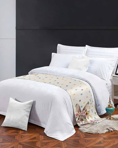 Spring Easter Farm Rabbit Flower Bed Runners for Bedroom Hotel,Decorative Bedding Scarf Colorful Quote Dot on Linen Bed End Blanket Bedding Runner Scarves for Twin Size Bed,71x20in