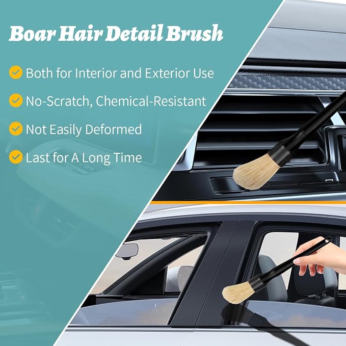 7PCS Car Detailing Brush Set, Ultra Soft Boars Hair Car Interior Detailing - Image 5