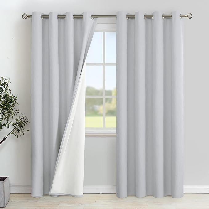 YoungsTex Light Grey Linen 100% Blackout Curtains by YoungsTex