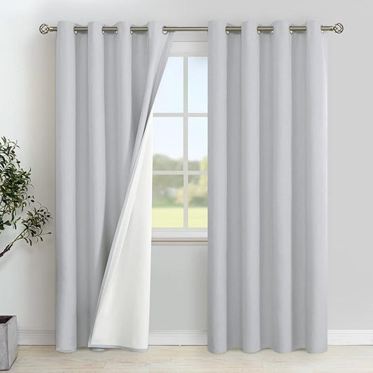 YoungsTex Light Grey Linen 100% Blackout Curtains by YoungsTex