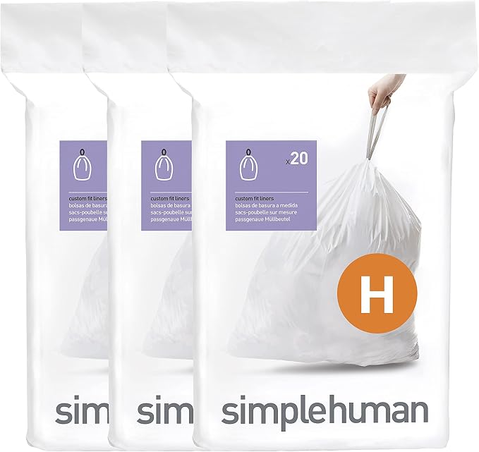 simplehuman Code H 60 Count, Dispenser Pack Custom Fit Liners, Drawstring Trash by Simplehuman