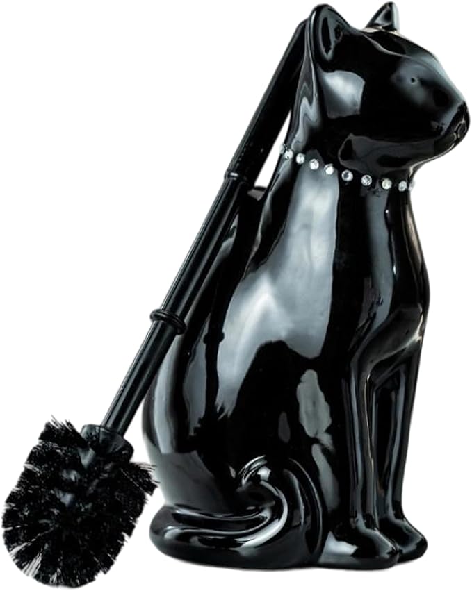 Comeon Ceramic Cat White/Black Toilet Brush and Holder Set, Plastic Handled by Comeon