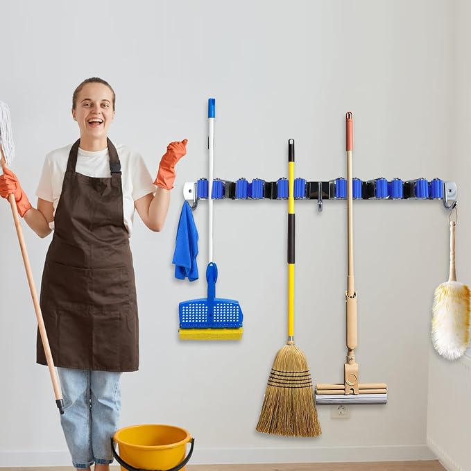 BigKing Mop Broom Holder Wall Mounted, 6 Racks 3 Hooks Heavy Duty Stainless - Image 8