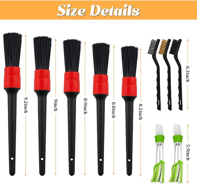 10PCS Car Detailing Brush Set, Vehicle Interior Cleaning Kit Includes Steel - Image 2
