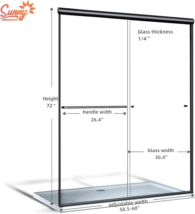 SUNNY SHOWER 58.5-60 in.W x 72 in.H Glass Shower Door, Semi Frameless Double - Image 9