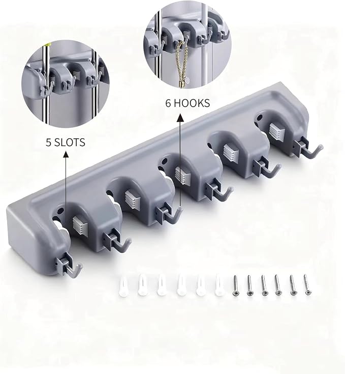 PP Plastic Multi-Function Broom & Mop Wall Mount Holder - Image 9
