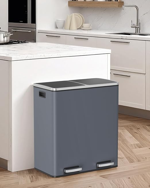 Arlopu 16 GallonStainless Steel Trash Can, 60L Dual Compartment, Metal Kitchen - Image 8