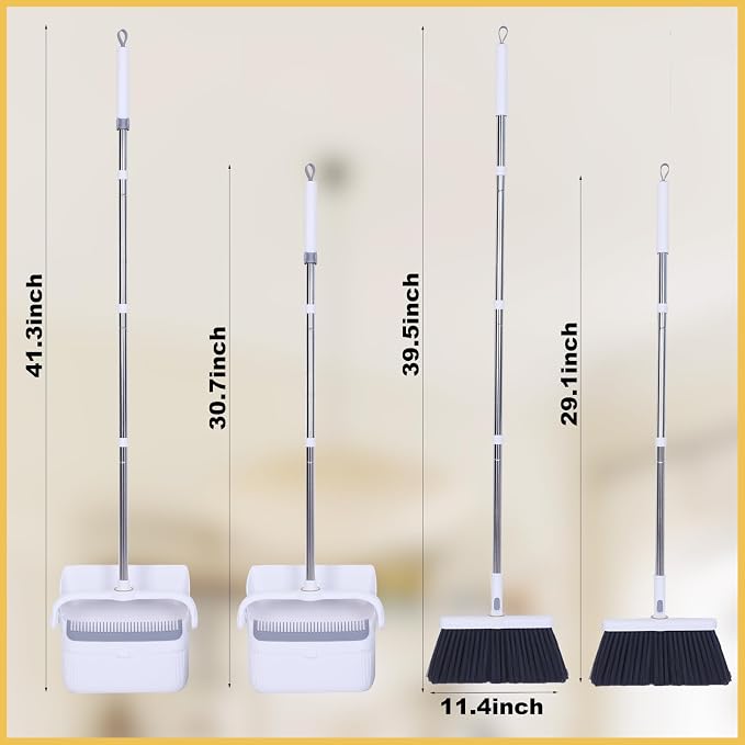 Heavy Duty Broom and Standing Dustpan Combo Set, Rotatable Head Dust Pan and - Image 6