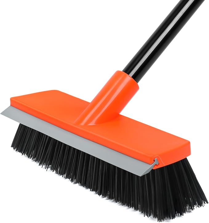 Deck Brush with Long Handle, Stiff Bristle Floor Scrub Broom, Snow on Carpet by TrueYee