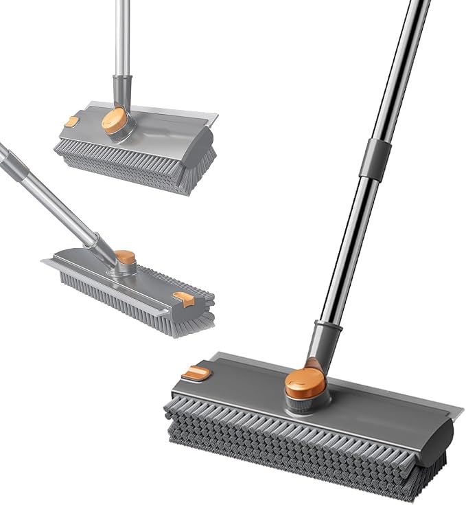 Floor Scrubbing Brush with Squeegee, 2 in 1 Grout Brush with 54" Adjustable by YSDSDAKA