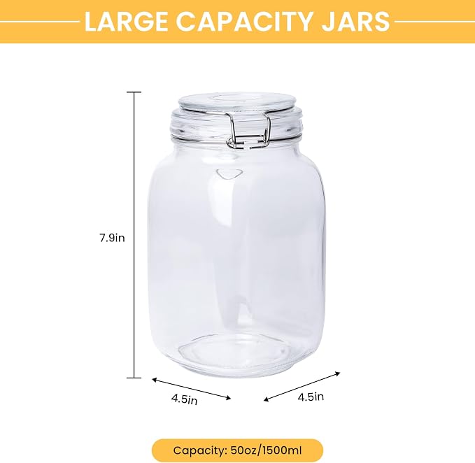 Glass Jars with Airtight Lid, Large Glass Food Storage Jars, 3 Pack Wide Mouth - Image 2