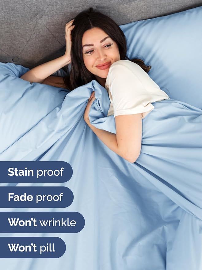 Extra Deep Pocket Queen Sheet Set - 4 Piece Breathable & Cooling Bed Sheets - Hotel Luxury Sheet Set - Soft, Wrinkle Free & Comfy - Easily Fits Extra Deep Mattresses - Deep Pocket Light Blue Sheets