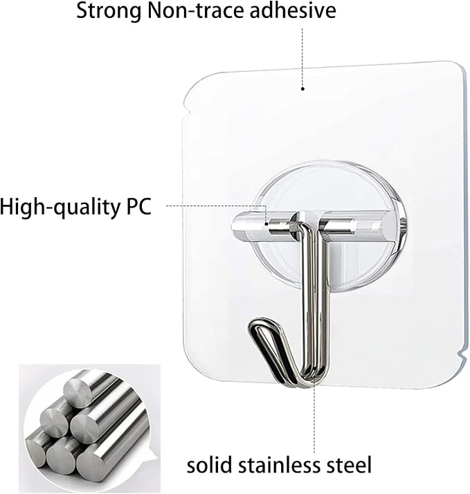 COLOGO 100 Pack Adhesive Hooks 24lb Heavy Duty Self Adhesive Hooks, Transparent - Image 4
