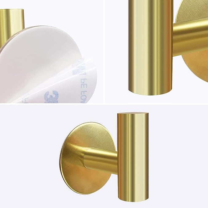 Adhesive Towel Hooks, Brushed Gold SUS 304 Stainless Steel, Coat Robe Sticky - Image 2