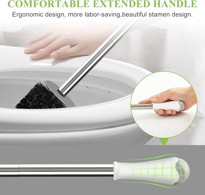 Compact Toilet Brush & Holder, Stainless Steel Handle, Space Saving - Image 3