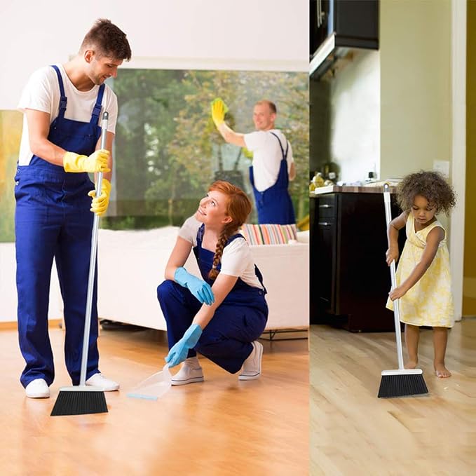 Broom and Dustpan Set, JEHONN Long Handle Lightweight Broom Set Upright - Image 5