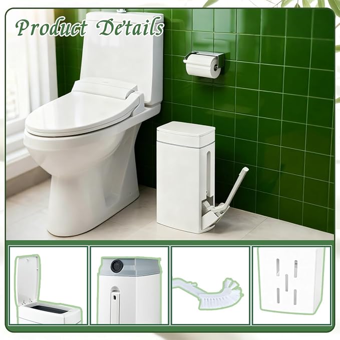 Bathroom Trash Can with Toilet, Slim Bathroom Trash Can, Toilet Brush and - Image 4