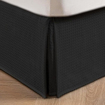 MIYE Pleated Waffle Weave Bed Skirt, Tailored Dust Ruffle 16 Inch Drop Easy Fit, Machine Washable (Black, Queen - 16" Drop)