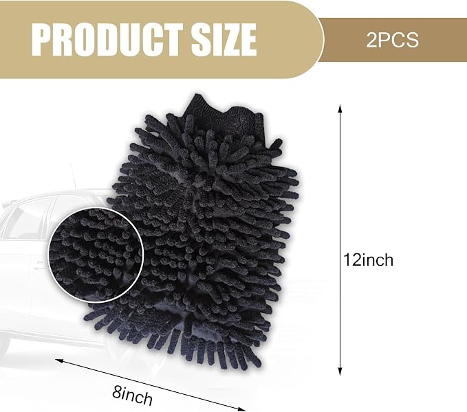 2 PCS Car Microfiber Wash Mitt, 5.51In X 9.05In Chenille, - Image 2