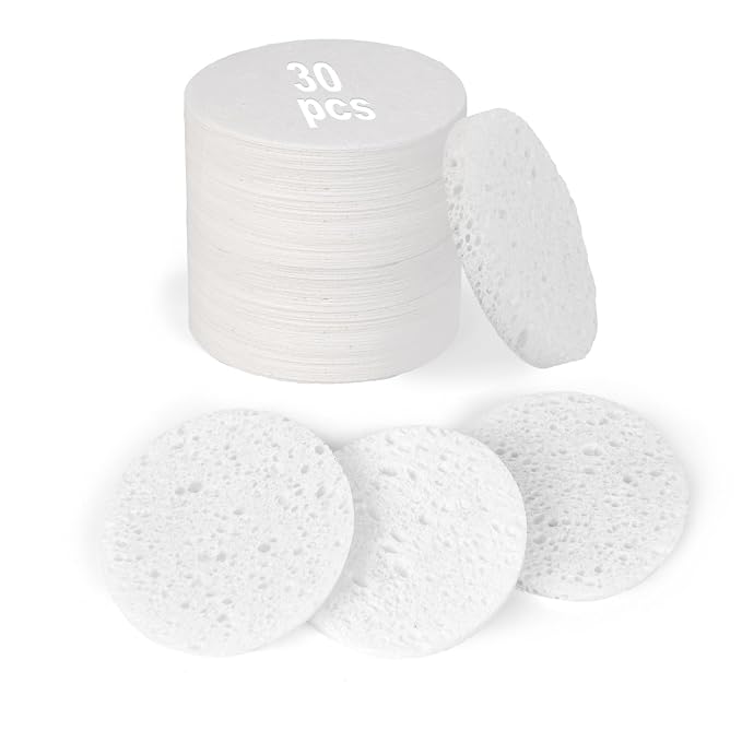 30-Count Compressed Facial Sponges, 100% Natural Cellulose Cosmetic Make Up by HUAXINBIOTECHNOLOGY