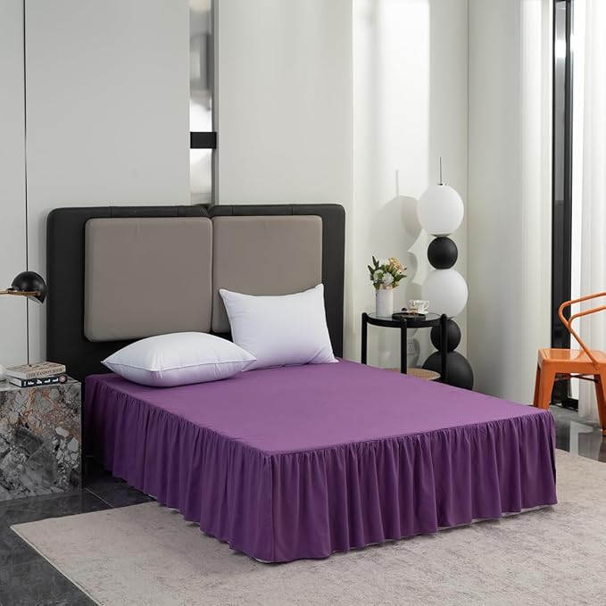 Bed Skirt King Size Ruffled Bed Skirt with Split Corners, King Bed Skirt 14 Inch Drop, King Size Bed Skirt Grape for Ruffled Bed Skirt with Split Corners, Bed Skirt King Size