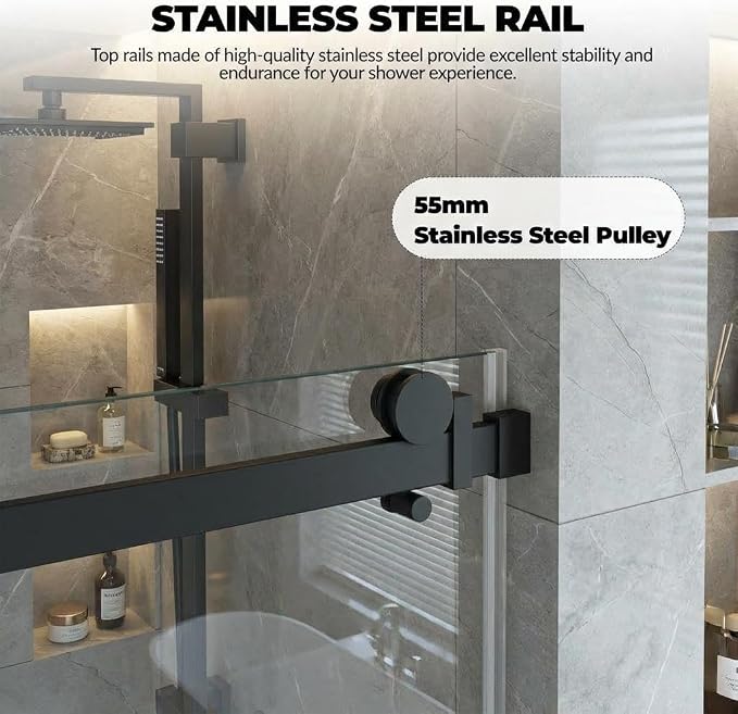 Frameless Sliding Shower Door, 56-60 Inches Wide x 76 Inches High, 1/4 Inch - Image 3