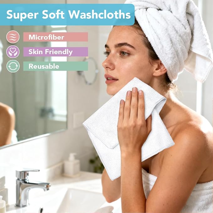 Orighty Washcloths, 20 Pack Microfiber Face Towels, Highly Absorbent and Soft - Image 2