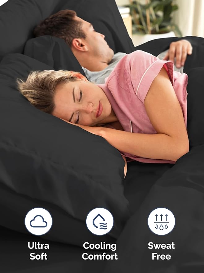 Extra Deep Pocket Split King Sheets - 5 Piece Breathable & Cooling Bed Sheets - Hotel Luxury Bed Sheet Set - Soft, Wrinkle Free & Comfy - Easily Fits Extra Deep Mattresses - Deep Pocket Black Sheets