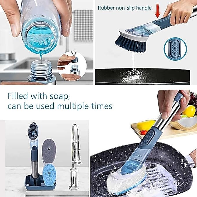 Soap-Dispensing Dish Washing Brush Set – Includes 4 Replaceable Heads & Stylish - Image 4