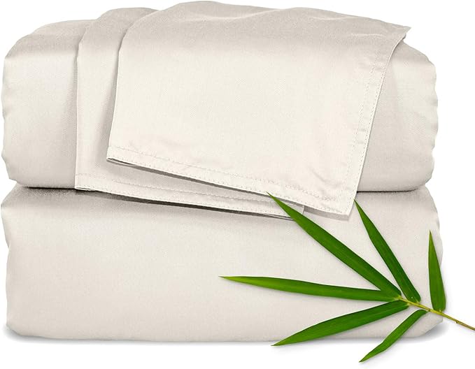 Pure Bamboo King Sheets, Genuine 100% Organic Viscose Derived from Bamboo Bed Sheet Set, Luxuriously Soft & Cooling, Double Stitching, 2 Year Quality Promise (King, Creme)
