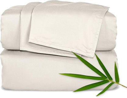 Pure Bamboo King Sheets, Genuine 100% Organic Viscose Derived from Bamboo Bed Sheet Set, Luxuriously Soft & Cooling, Double Stitching, 2 Year Quality Promise (King, Creme)