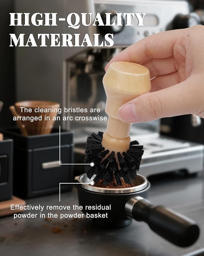 3 Pcs Portafilter Espresso Kit – Ebony Bristle Coffee Brush, Coffee Grinder - Image 5