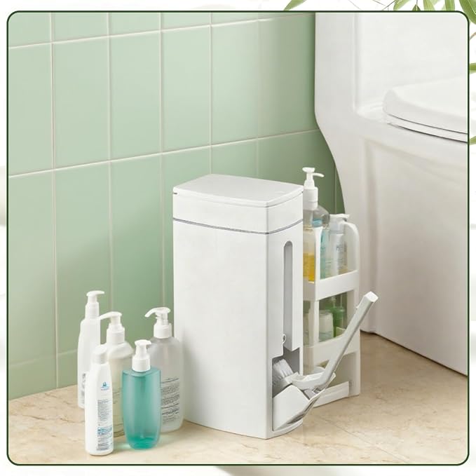 Bathroom Trash Can with Toilet, Slim Bathroom Trash Can, Toilet Brush and - Image 7