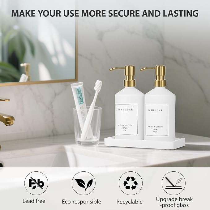 Gold Soap Dispenser Set, Glass Hand and Dish Soap Dispenser Set - Image 5