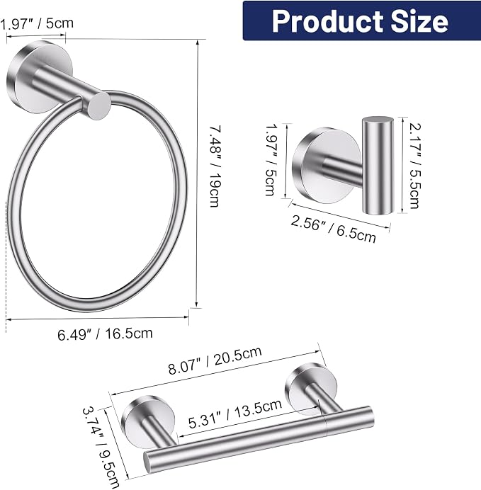 Brushed Nickel Bathroom Hardware Set, 4-Piece Towel Holder Set Include Double - Image 6