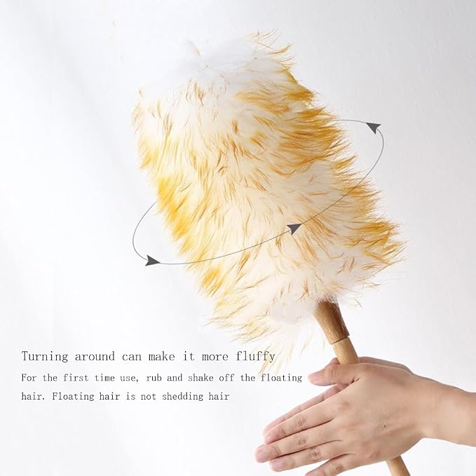 Wool Duster with Wooden Handle, Household with Hanging Rope Small Hand Duster - Image 3