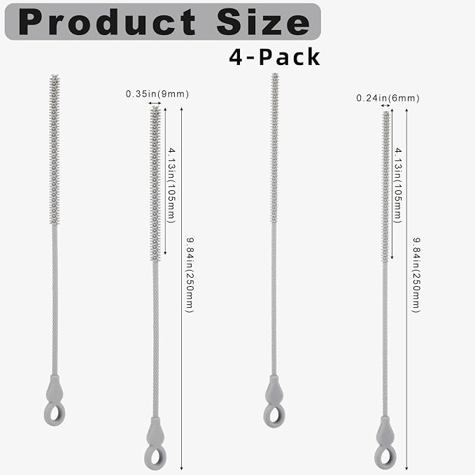 Silicone Straw Cleaner Brush, 4-Piece Reusable Straw Brush Set - Image 6