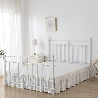 Bed Skirt Queen Size Ruffled Bed Skirt with Split Corners, 14 Inch Drop Dust Ruffle Bed Skirts with Platform, Boho Tufted Shabby Chic Queen Size Bed Skirts, Ivory