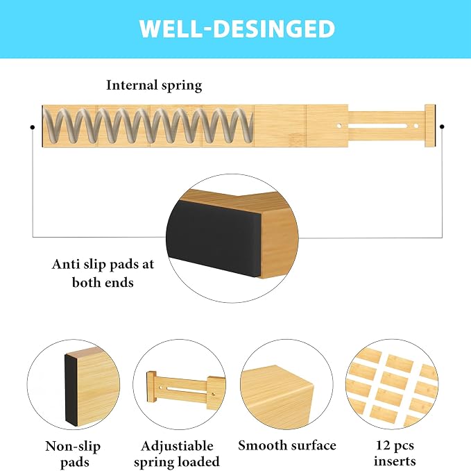 6 Pack Bamboo Drawer Dividers - Image 3