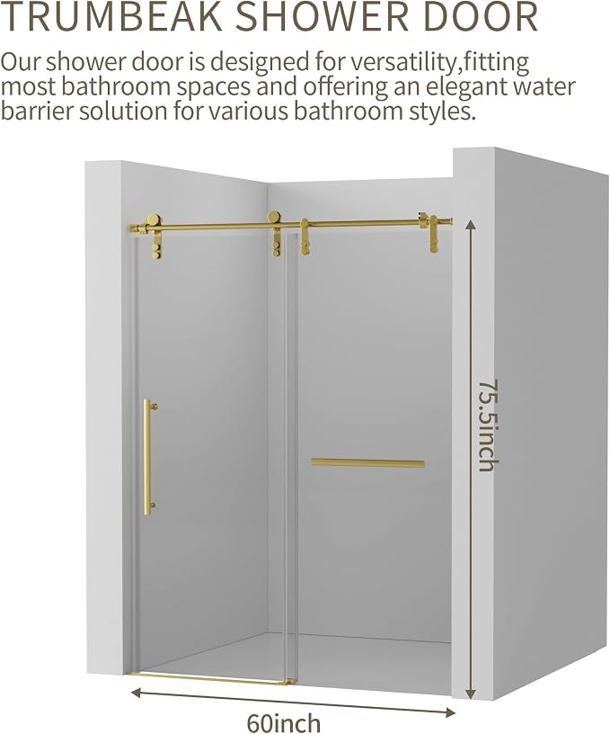 56-60" W x 76" H Frameless Shower Door, Sliding Shower Door - Image 6