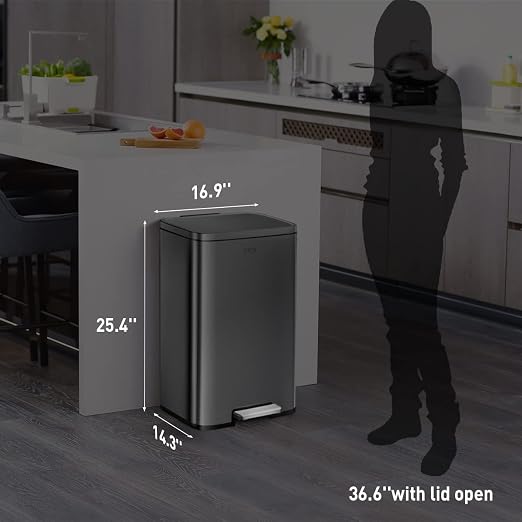 EKO Madison Matte Black 50 Liter/13.2 Gallon Step Trash Can - Image 6