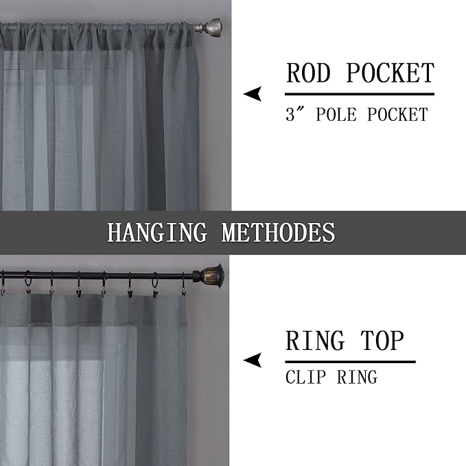 Tollpiz Sheer Curtain Linen Textured Bedroom Curtains Sheer Light Filtering Rod - Image 5