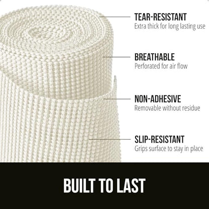 GORILLA GRIP powerGRIP Drawer Shelf and Cabinet Liner, Thick Strong Hold, Non-Adhesive Liners Protect Kitchen Cabinets and Cupboard, Bathroom Drawers, Easy Install, Breathable Mat, 17.5" x10', White