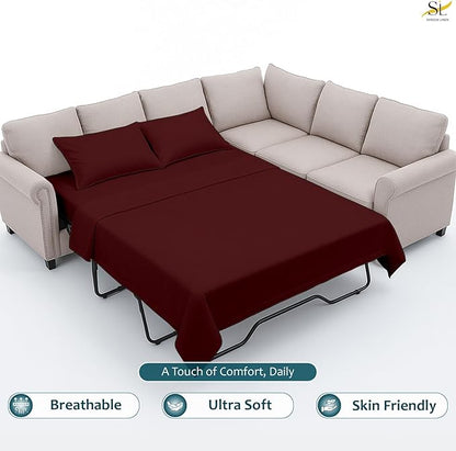 Shreem Linen Luxury Queen Sleeper Sofa Bed Sheet Set,100% Egyptian Cotton, 338 Thread Count, Queen Size (60 x74 +6 Inch Deep Pocket) Soft and Light Weight 4pcs Sofa Set (Burgundy Solid)